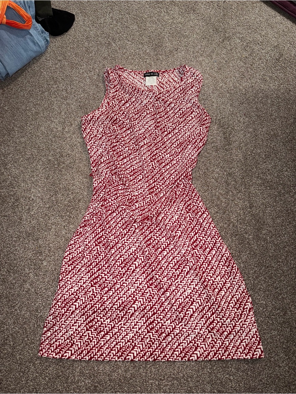 Sleeveless Red Patterned Shift Dress